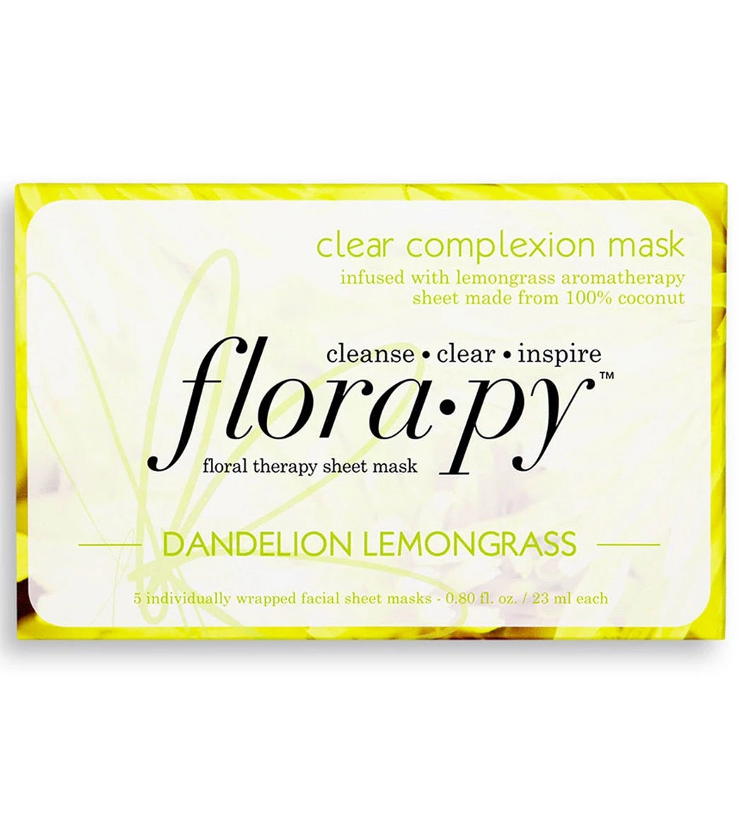 Florapy Clear Complexion Aromatherapy Sheet Mask 5 Count, Dandelion Lemongrass