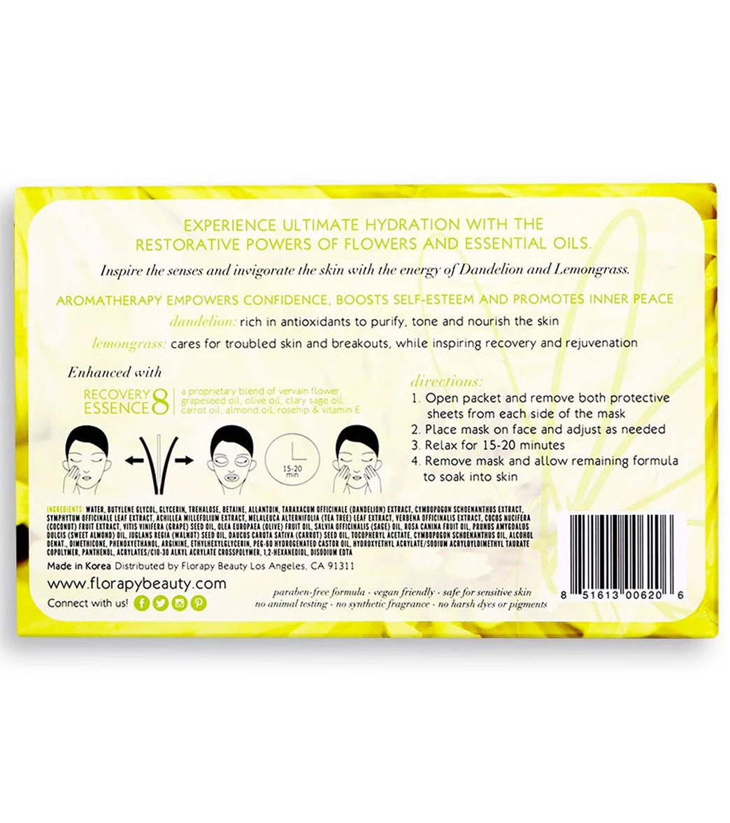 Florapy Clear Complexion Aromatherapy Sheet Mask 5 Count, Dandelion Lemongrass - Image 2