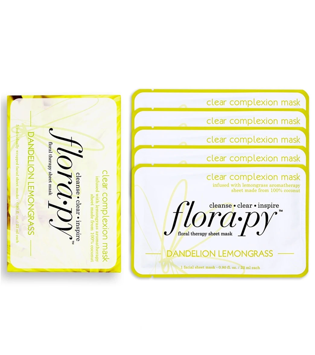 Florapy Clear Complexion Aromatherapy Sheet Mask 5 Count, Dandelion Lemongrass - Image 3