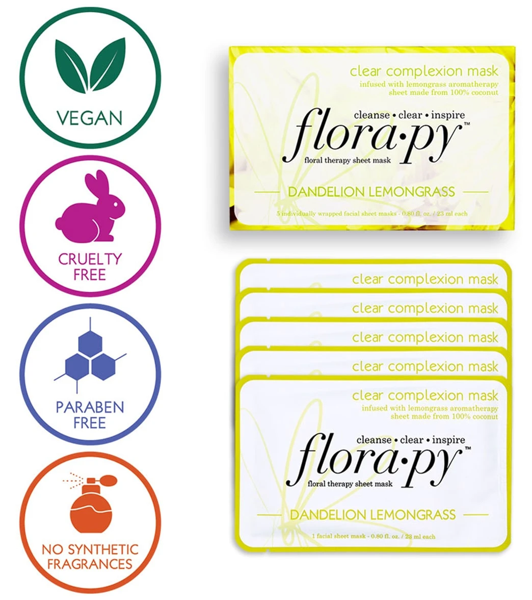 Florapy Clear Complexion Aromatherapy Sheet Mask 5 Count, Dandelion Lemongrass - Image 4