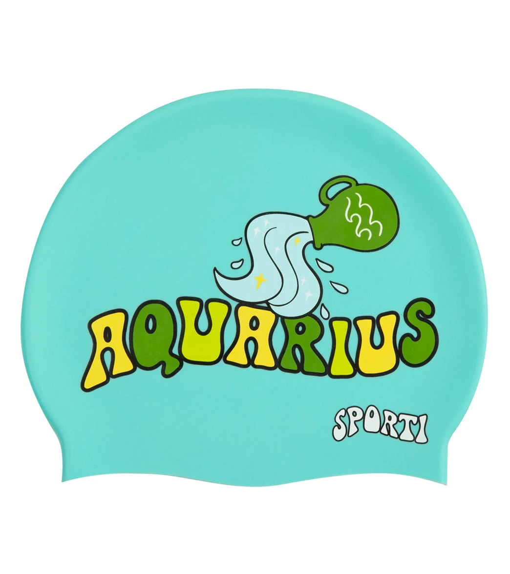 Sporti Groovy Zodiac Aquarius Silicone Swim Cap - Image 2