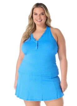 Beach House Women's Plus Size Solid Nina Ruffle Neckline Racerback Tankini Top