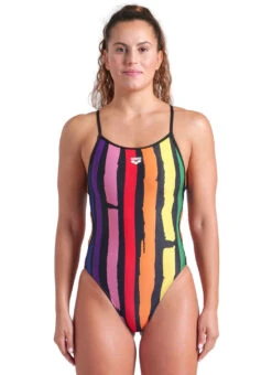Arena Women's Painters Stripe Lace Back One Piece Swimsuit