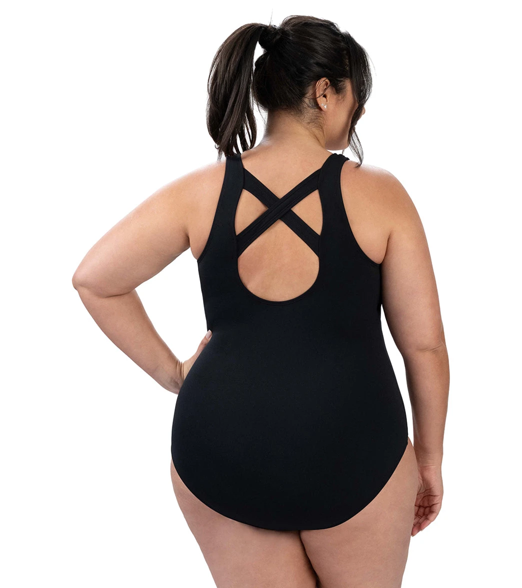 Dolfin Women's Aquashape Conservative Solid Cross Back One Piece Swimsuit - Image 3