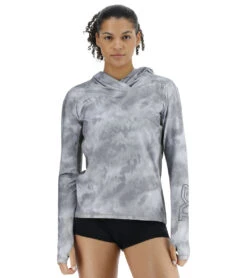 TYR Women's Turbulent SunDefense Hooded Long Sleeve UPF 50+ Swim Shirt