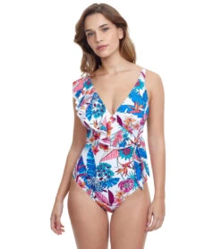 Profile By Gottex Women's Bohemian Gypsy Surplice With Ruffle One Piece Swimsuit