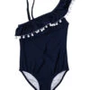 Snapper Rock Girls' Navy One Shoulder Frill Swimsuit (Toddler, Little Kid, Big Kid)