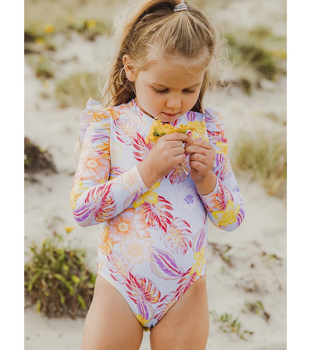 Snapper Rock Girls' Boho Tropical Frill Long Sleeve One Piece Swimsuit (Baby, Toddler, Little Kid) - Image 5