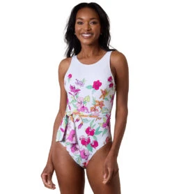 Tommy Bahama Women's Summer Floral Belted High Neck One Piece Swimsuit