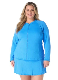 Beach House Women's Plus Size Solid Phoebe Long Sleeve Zip Front Rash Guard