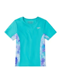 Speedo Girls' Short Sleeve Printed Splice Rashguard (Little Kid, Big Kid)