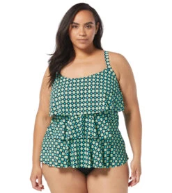 Beach House Women's Plus Size Tropic Bloom Twin Print Jane Ruffle Tankini Top