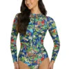 Sporti Active Tropical Oasis Zip Front Long Sleeve One Piece Swimsuit