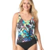Gabar Women's Chlorine Resistant Sunset Garden Draped Side Tie One Piece Swimsuit