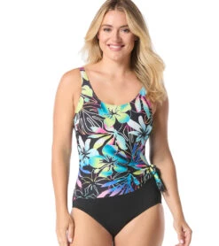 Gabar Women's Chlorine Resistant Sunset Garden Draped Side Tie One Piece Swimsuit